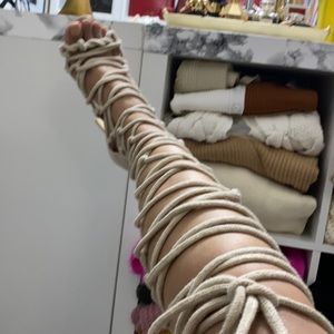 Beige lace up sandals